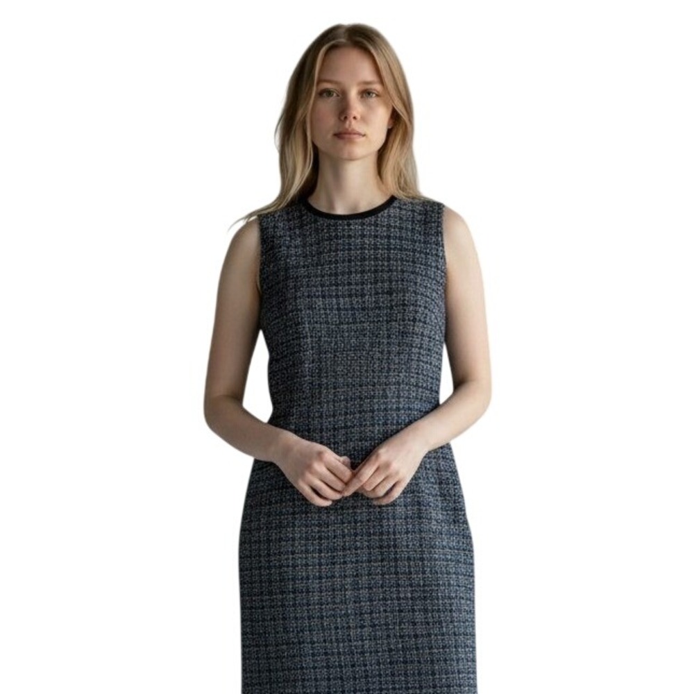 Banana Republic Sheath Dress Womens 0 Blue Excellent Tweed Sleeveless Shift